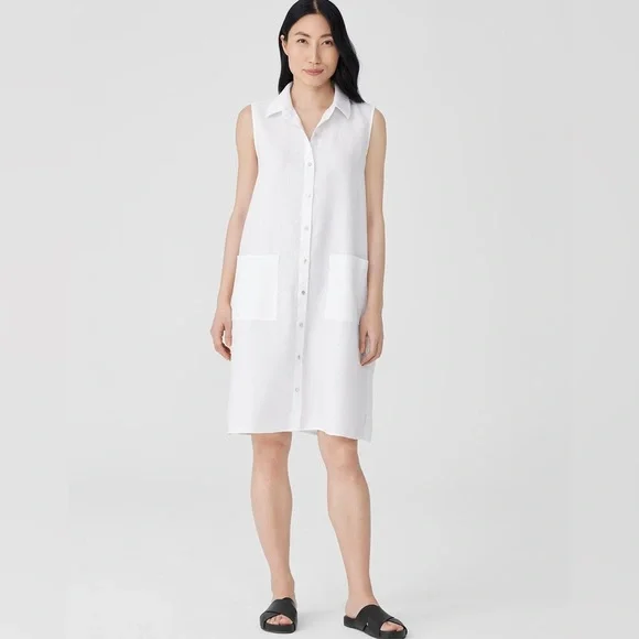 chinese dress ladies Organic Linen Button Front Dress Opal / M main image 0